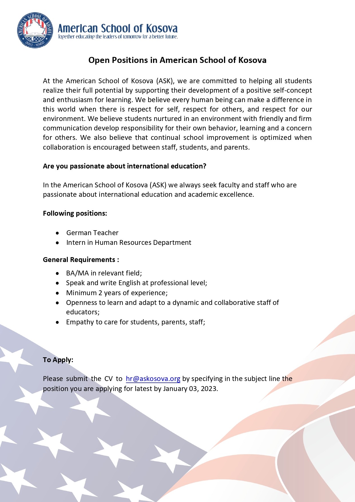 German Teacher, Intern in Human Resources Department